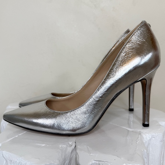 Sam Edelman Genuine Leather Metallic Silver High Heel Pump Style Hazel - Picture 7 of 17